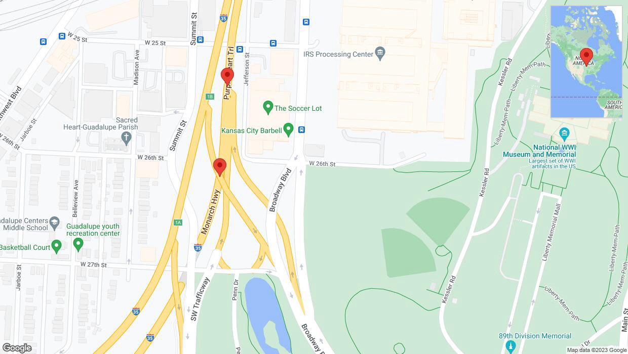 A detailed map that shows the affected road due to 'Broken down vehicle on northbound I-35 in Kansas City' on September 25th at 7:37 p.m.