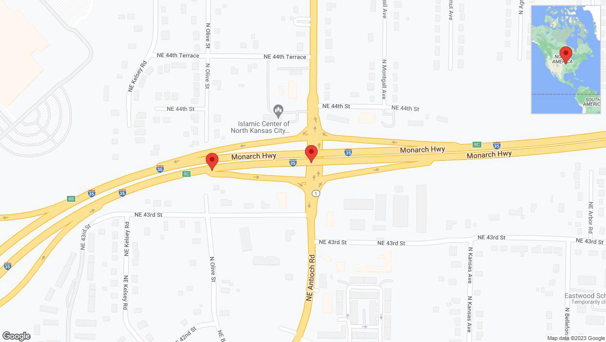 A detailed map that shows the affected road due to 'Broken down vehicle on northbound I-35 in Kansas City' on September 25th at 7:13 p.m.
