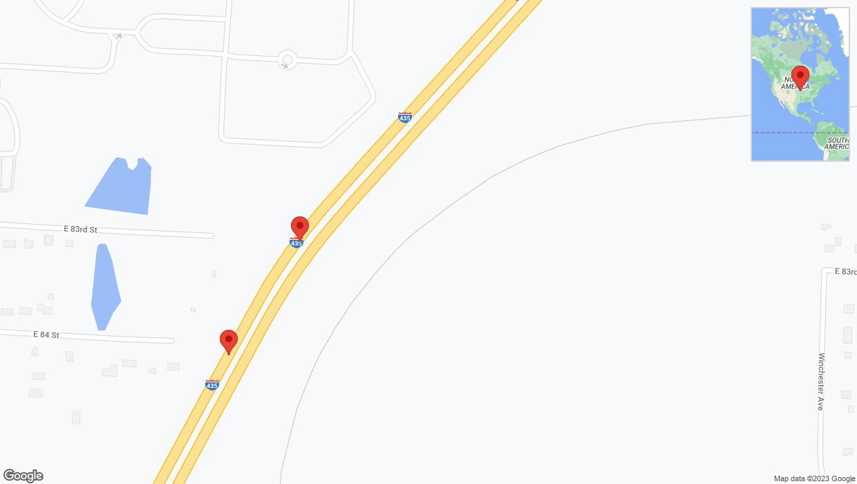 A detailed map that shows the affected road due to 'Broken down vehicle on southbound I-435 in Kansas City' on September 25th at 11:49 p.m.