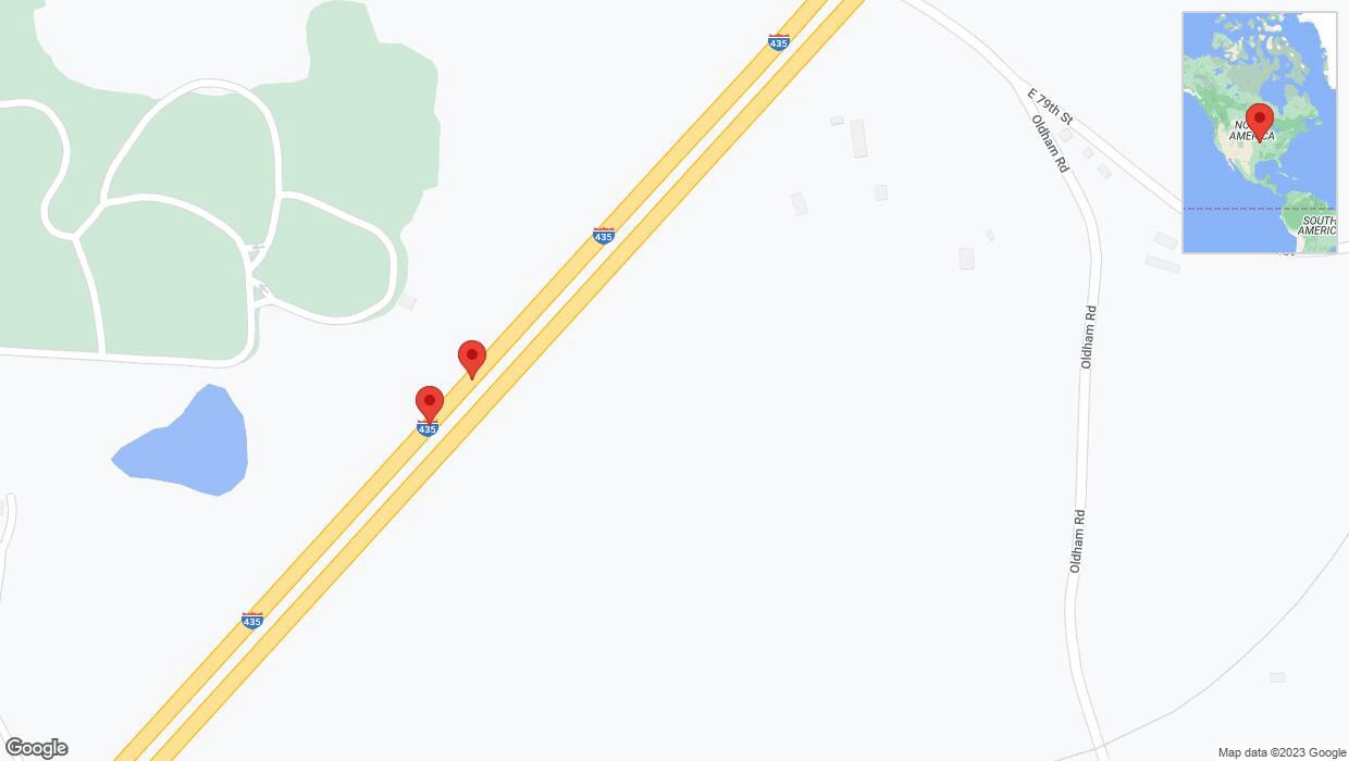 A detailed map that shows the affected road due to 'Broken down vehicle on southbound I-435 in Kansas City' on September 26th at 12:43 p.m.