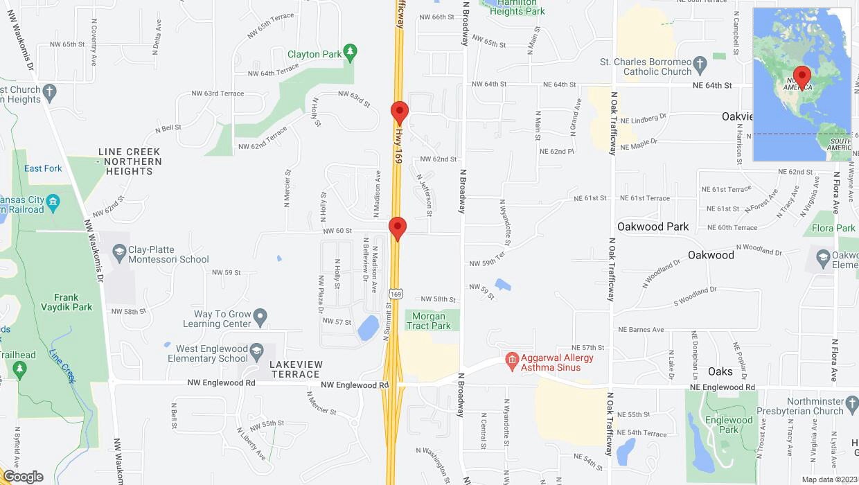 A detailed map that shows the affected road due to 'Broken down vehicle on northbound US-169 in Kansas City' on September 26th at 12:49 p.m.
