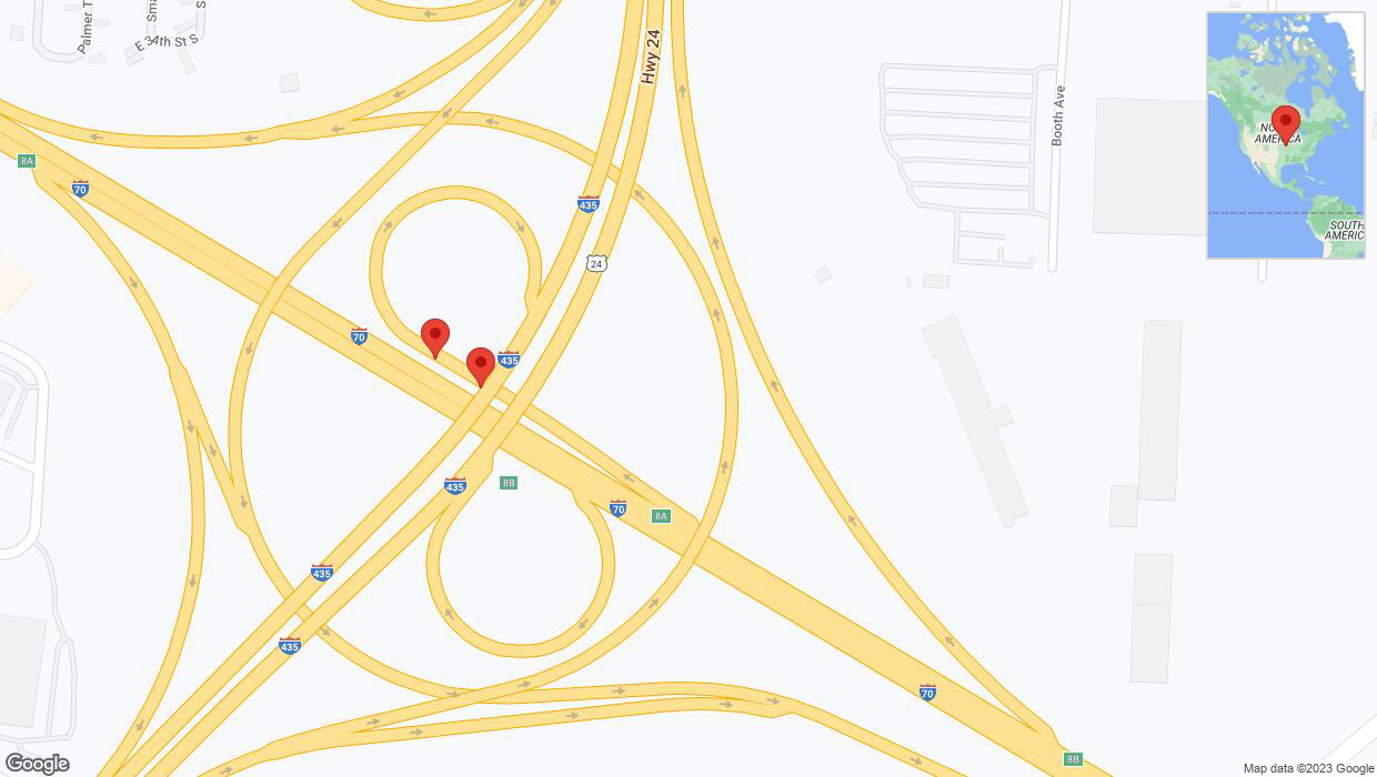A detailed map that shows the affected road due to 'Broken down vehicle on Interstate 435 in Kansas City' on September 26th at 1:31 p.m.