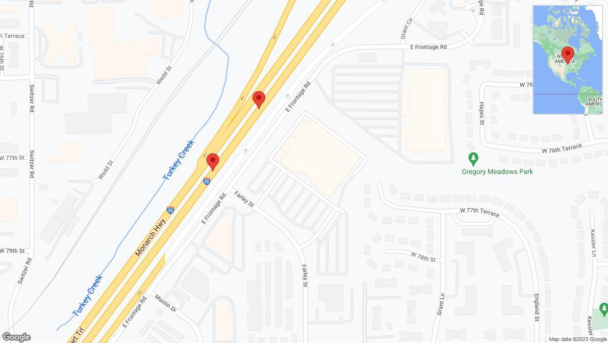 A detailed map that shows the affected road due to 'Broken down vehicle on eastbound I-35 in Overland Park' on September 26th at 2:31 p.m.