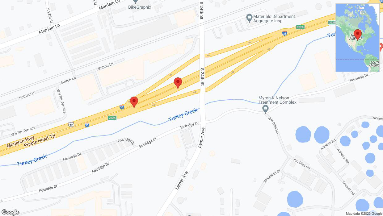 A detailed map that shows the affected road due to 'Broken down vehicle on northbound I-35 in Mission' on September 26th at 1:37 p.m.