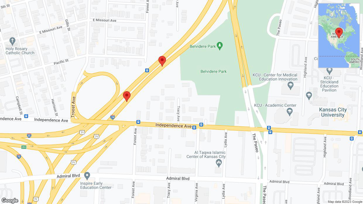 A detailed map that shows the affected road due to 'Broken down vehicle on northbound I-35 in Kansas City' on September 26th at 2:13 p.m.