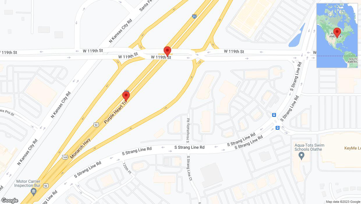 A detailed map that shows the affected road due to 'Broken down vehicle on eastbound I-35 in Olathe' on September 26th at 3:19 p.m.