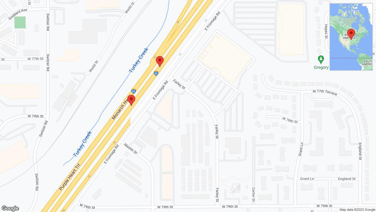 A detailed map that shows the affected road due to 'Broken down vehicle on eastbound I-35 in Overland Park' on September 26th at 4:07 p.m.