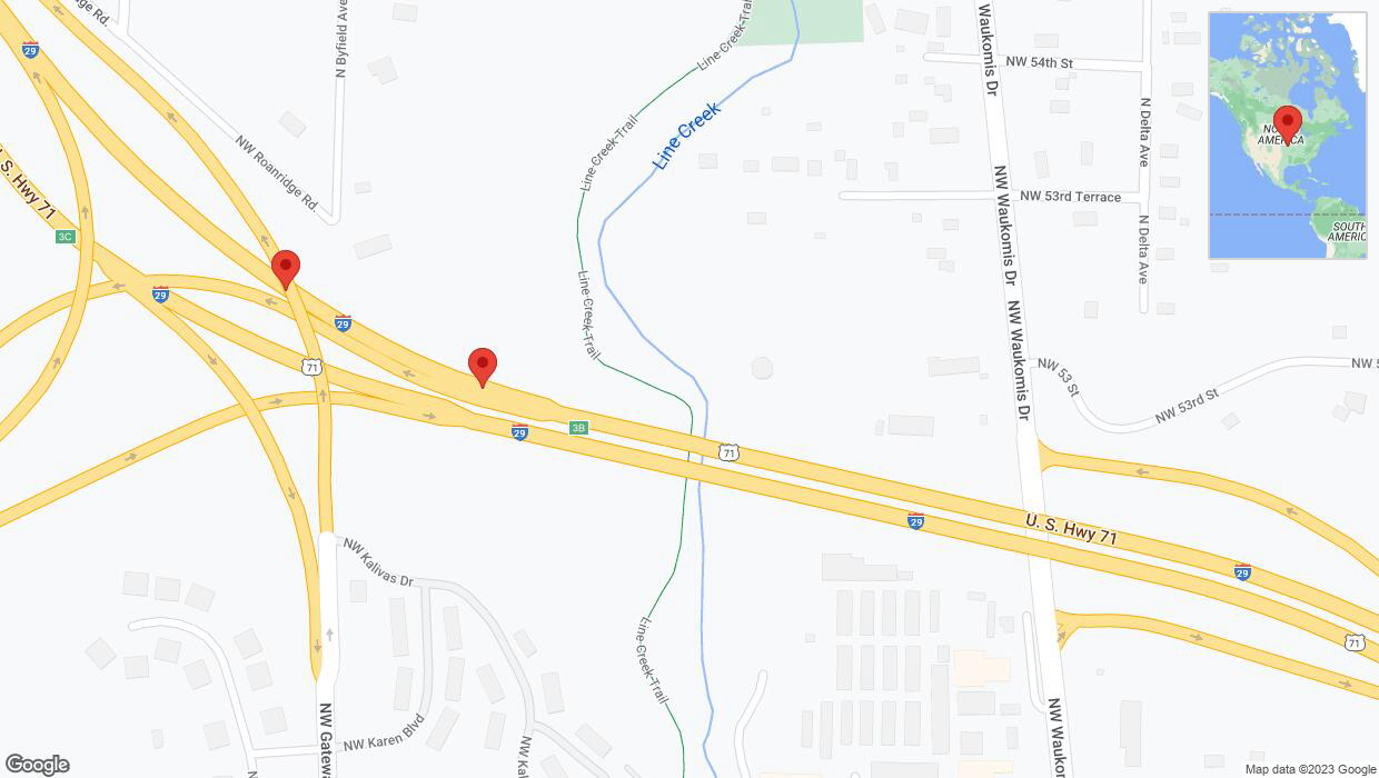 A detailed map that shows the affected road due to 'Broken down vehicle on northbound I-29 in Kansas City' on September 26th at 3:49 p.m.