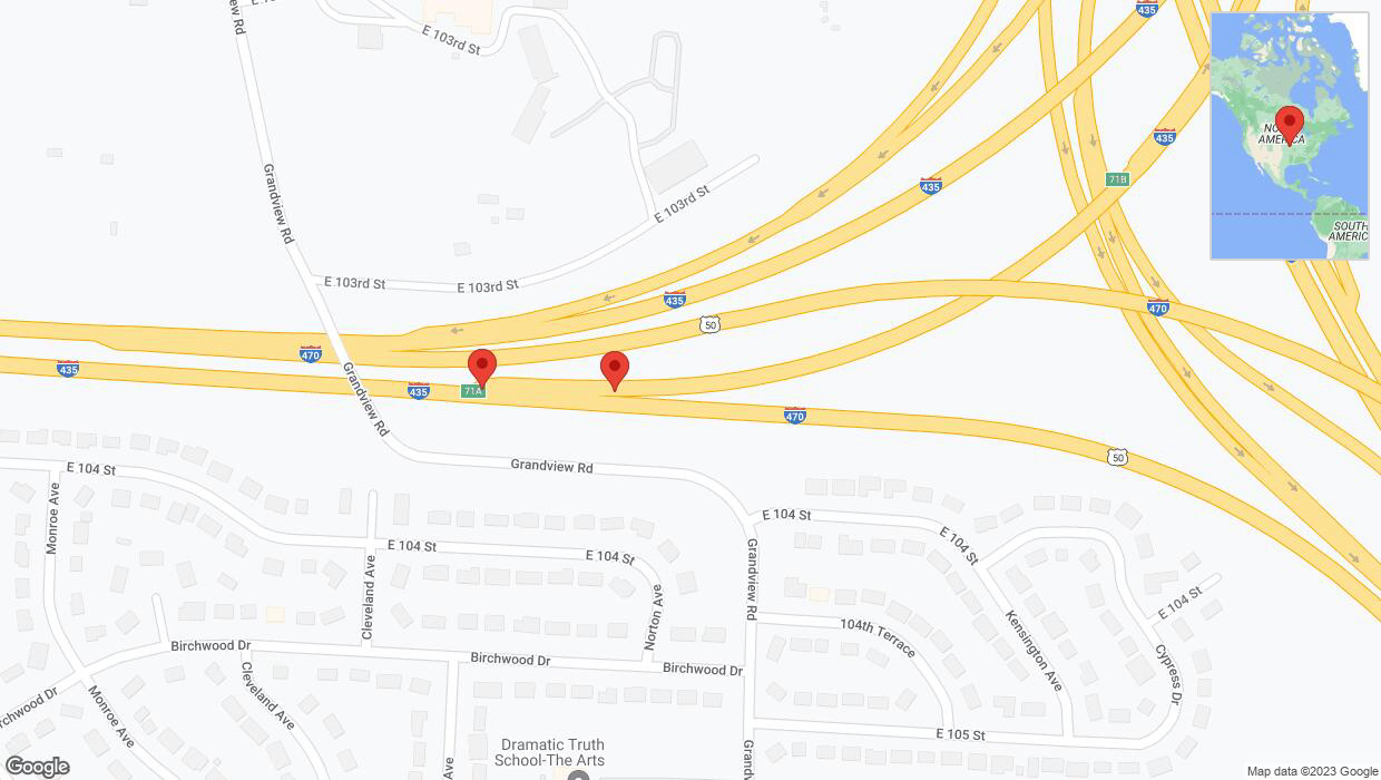 A detailed map that shows the affected road due to 'Broken down vehicle on northbound I-435 in Kansas City' on September 26th at 4:01 p.m.