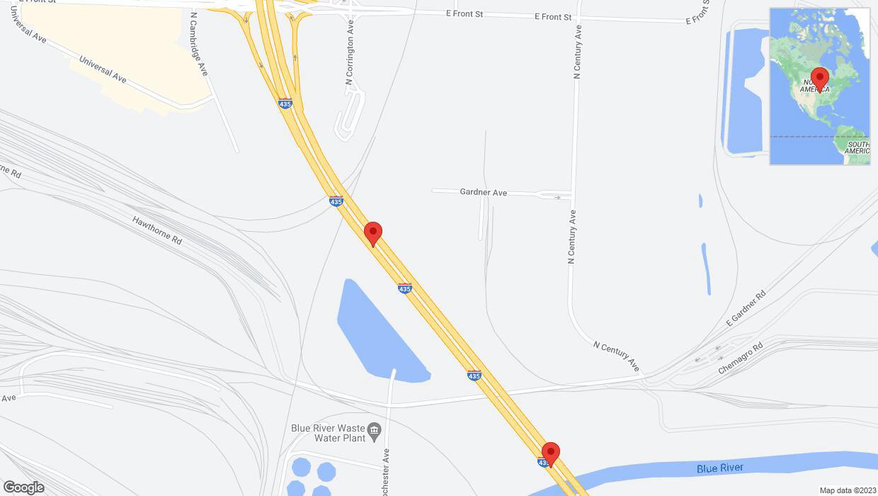 A detailed map that shows the affected road due to 'Broken down vehicle on southbound I-435 in Kansas City' on September 26th at 4:13 p.m.