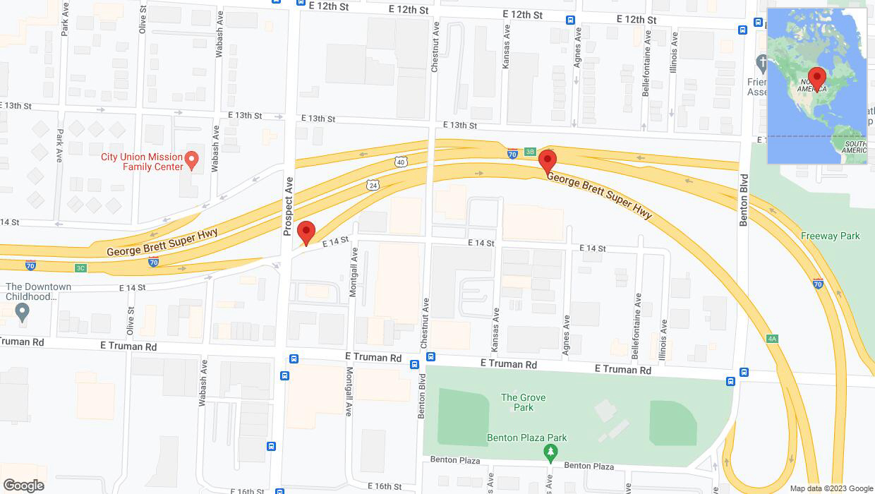 A detailed map that shows the affected road due to 'Kansas City: Montgall Avenue temporarily closed' on September 26th at 10:19 p.m.