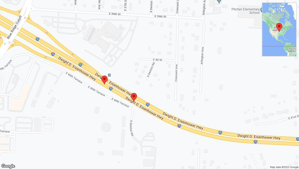 A detailed map that shows the affected road due to 'Broken down vehicle on eastbound I-70 in Kansas City' on September 26th at 4:49 p.m.