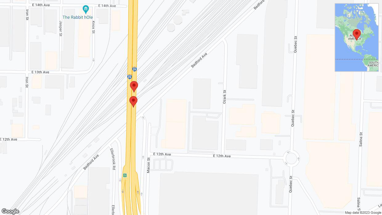 A detailed map that shows the affected road due to 'Broken down vehicle on northbound I-29/I-35 in North Kansas City' on September 26th at 5:07 p.m.