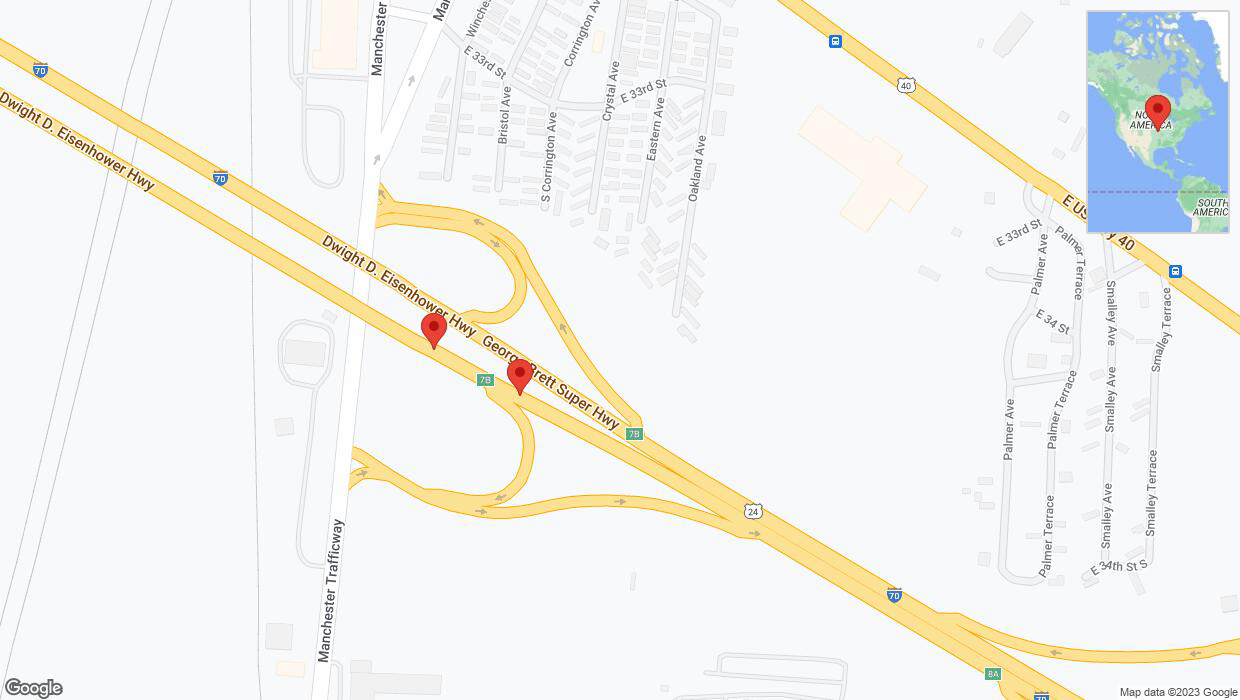 A detailed map that shows the affected road due to 'Broken down vehicle on eastbound I-70 in Kansas City' on September 26th at 5:13 p.m.
