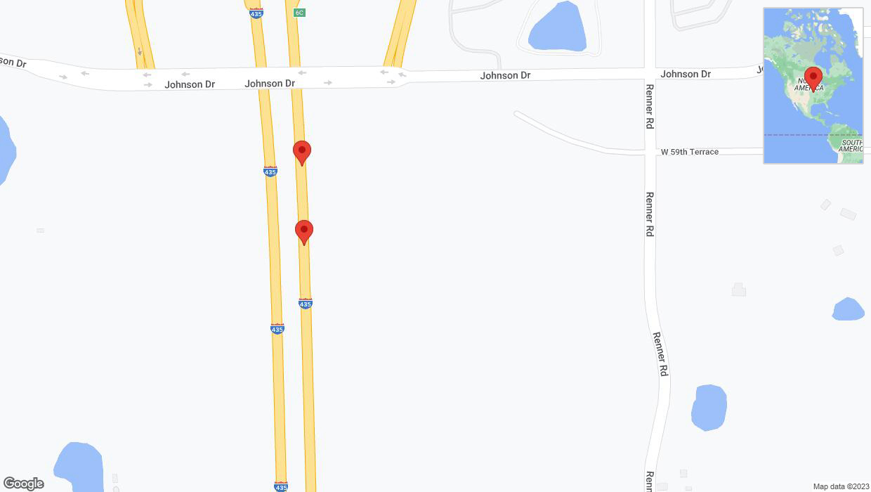 A detailed map that shows the affected road due to 'Broken down vehicle on northbound I-435 in Shawnee' on September 26th at 6:07 p.m.