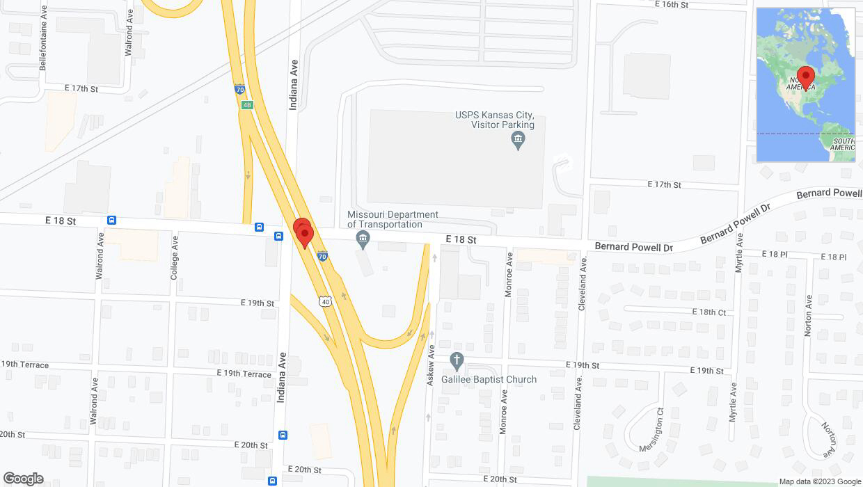 A detailed map that shows the affected road due to 'Broken down vehicle on eastbound I-70 in Kansas City' on September 26th at 5:55 p.m.
