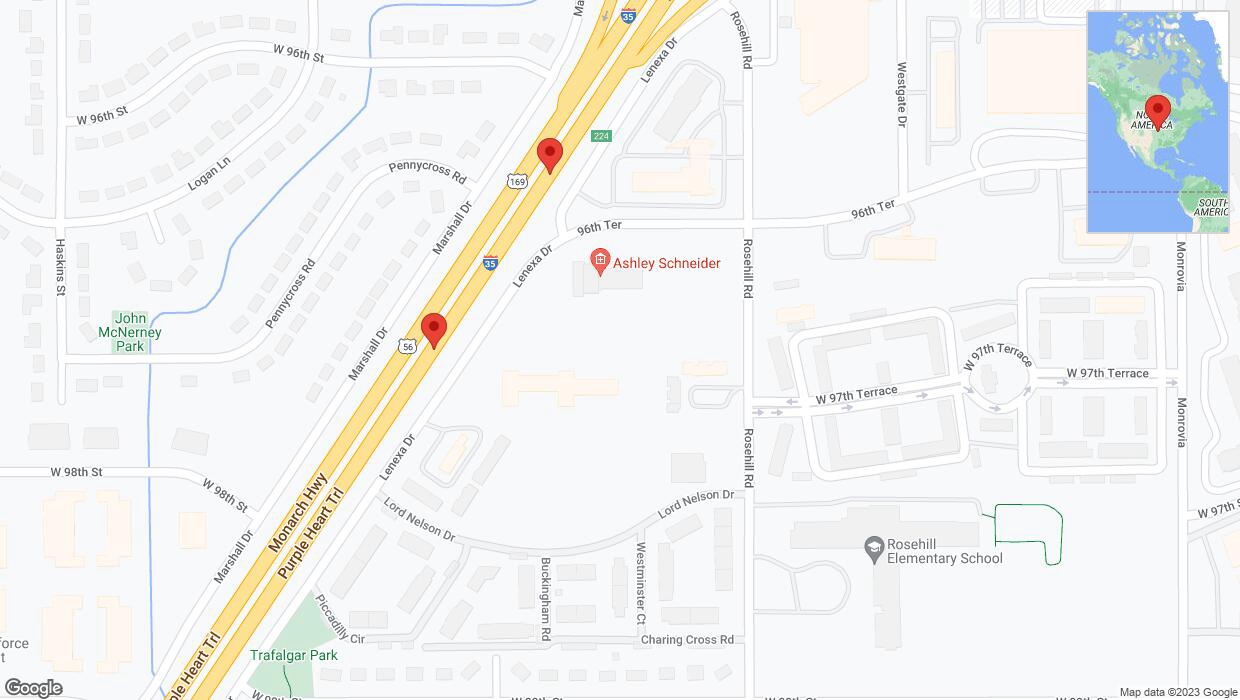 A detailed map that shows the affected road due to 'Broken down vehicle on eastbound I-35 in Lenexa' on September 26th at 7:19 p.m.