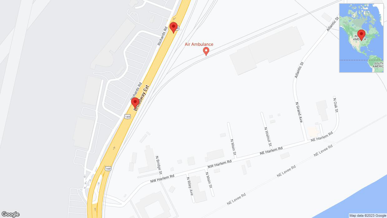 A detailed map that shows the affected road due to 'Broken down vehicle on northbound US-169 North in Kansas City' on September 26th at 8:55 p.m.