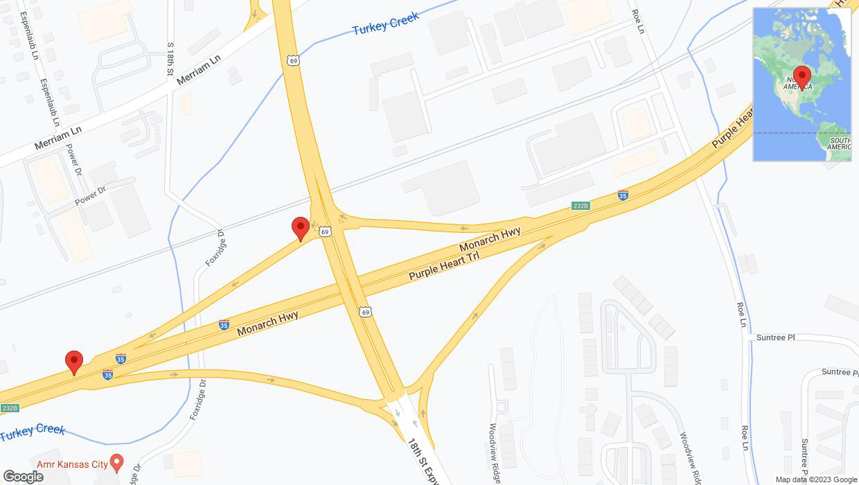 A detailed map that shows the affected road due to 'US-69 South closed in Kansas City' on September 26th at 9:13 p.m.