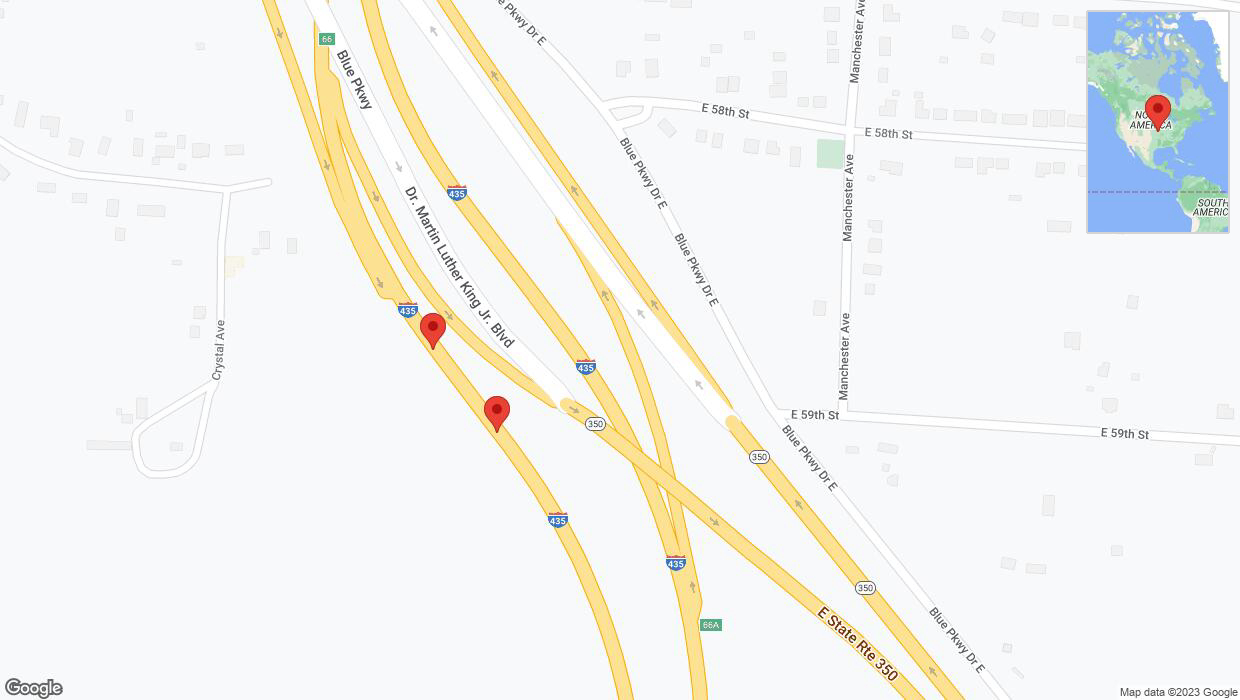 A detailed map that shows the affected road due to 'Broken down vehicle on southbound I-435 in Kansas City' on September 26th at 9:31 p.m.