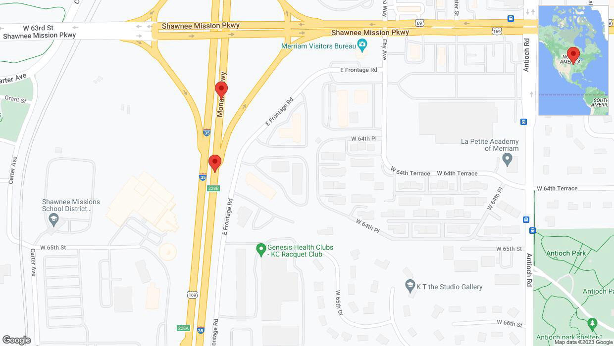 A detailed map that shows the affected road due to 'Broken down vehicle on northbound I-35 in Merriam' on September 26th at 9:43 p.m.