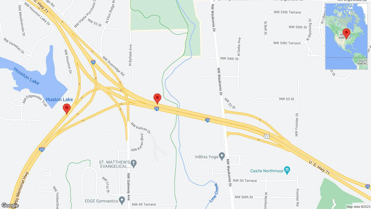 A detailed map that shows the affected road due to 'Crash reported on the U. S. Highway 71 in Kansas City' on September 26th at 11:25 p.m.
