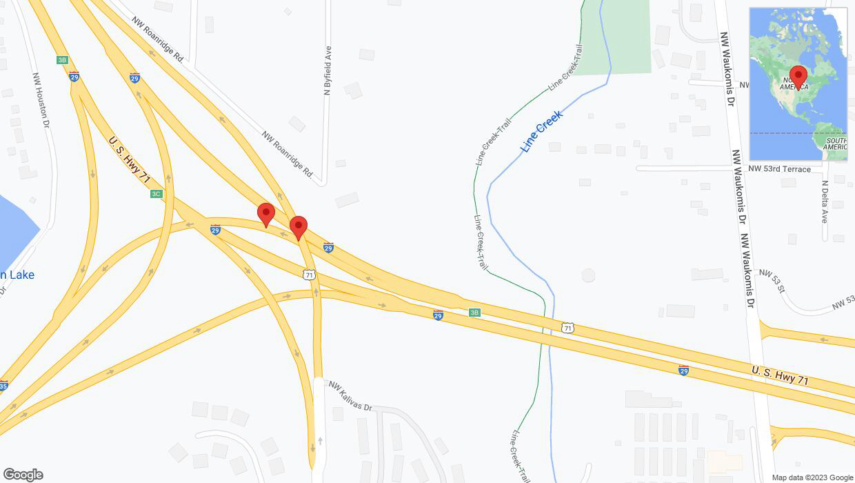 A detailed map that shows the affected road due to 'U. S. Highway 71 closed in Kansas City' on September 26th at 11:43 p.m.