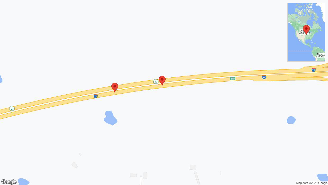 A detailed map that shows the affected road due to 'Broken down vehicle on eastbound I-70 in Edwardsville' on September 27th at 1:01 p.m.