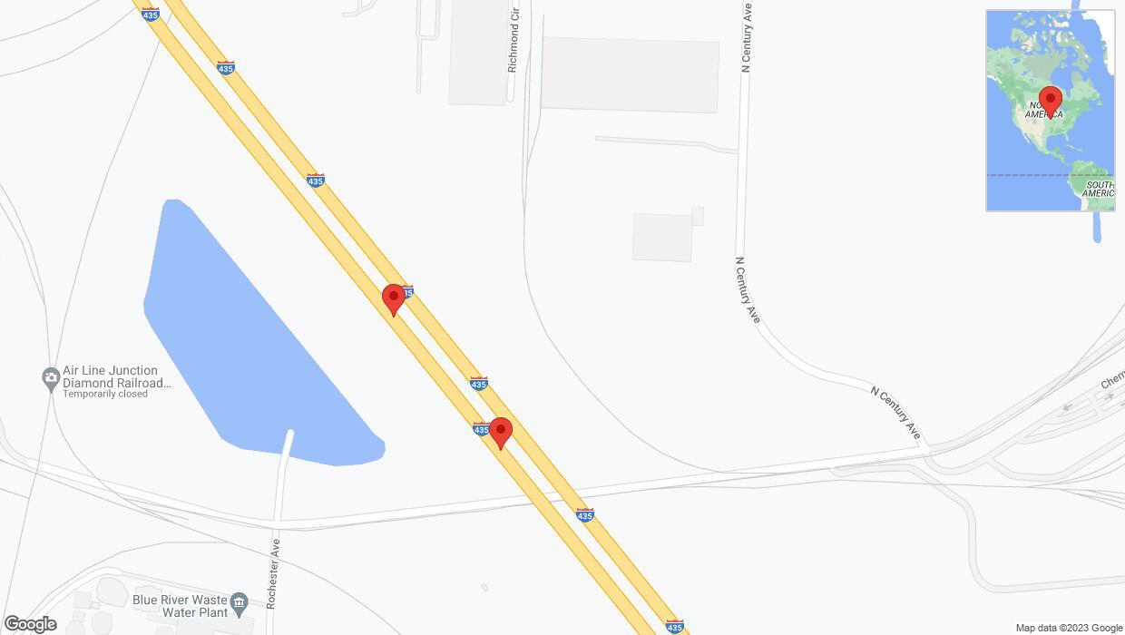 A detailed map that shows the affected road due to 'Broken down vehicle on southbound I-435 in Kansas City' on September 27th at 4:55 p.m.