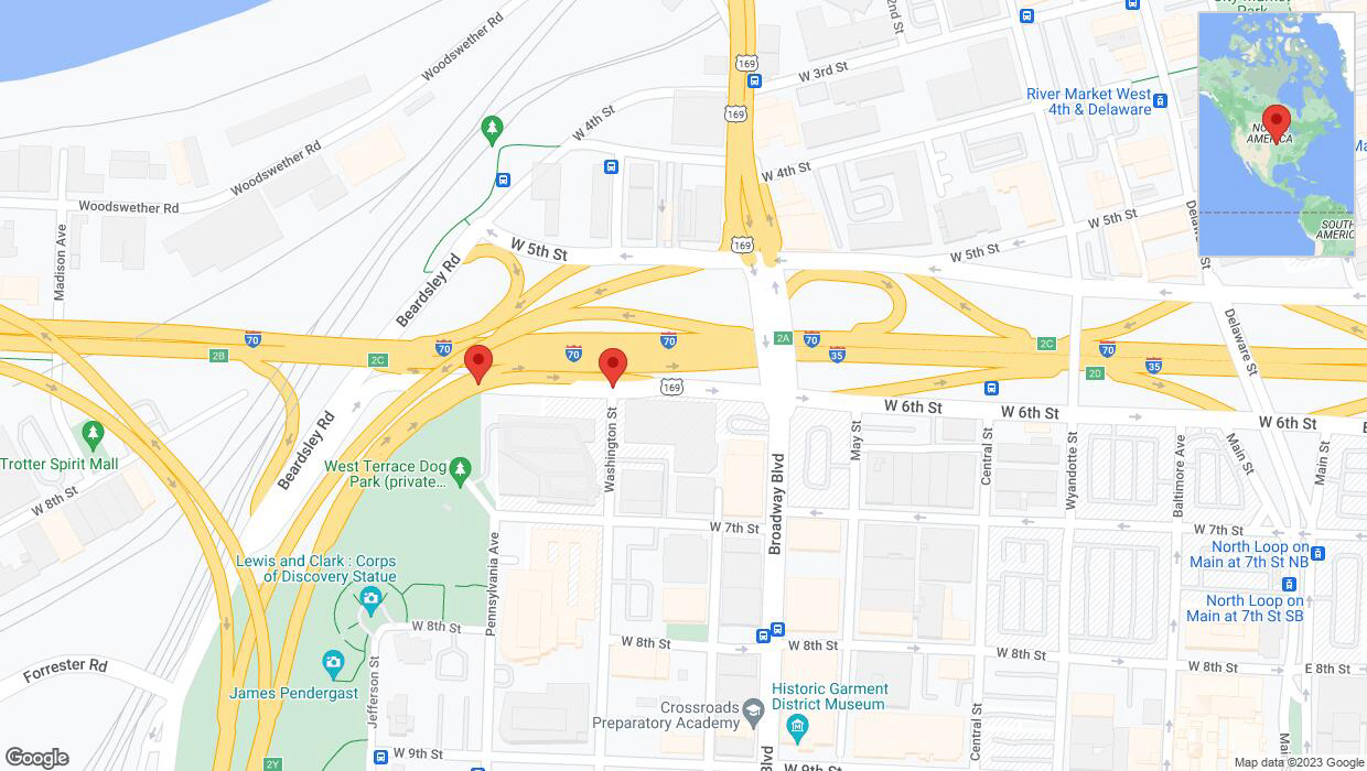A detailed map that shows the affected road due to 'Kansas City: US-169 North temporarily closed' on September 27th at 3:25 p.m.