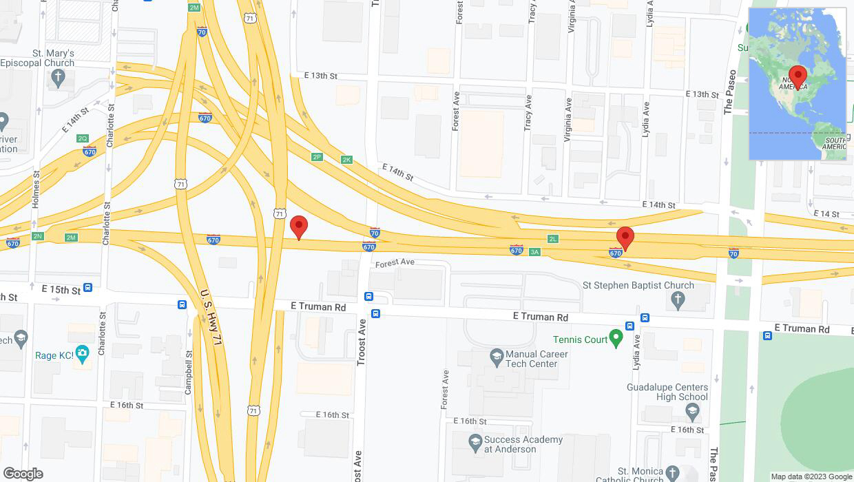 A detailed map that shows the affected road due to 'Incident on eastbound I-670 East in Kansas City' on September 27th at 3:25 p.m.