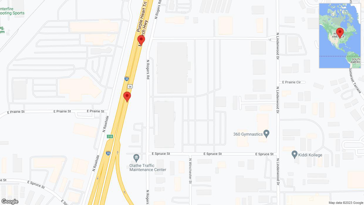 A detailed map that shows the affected road due to 'Broken down vehicle on eastbound I-35 in Olathe' on September 27th at 4:37 p.m.