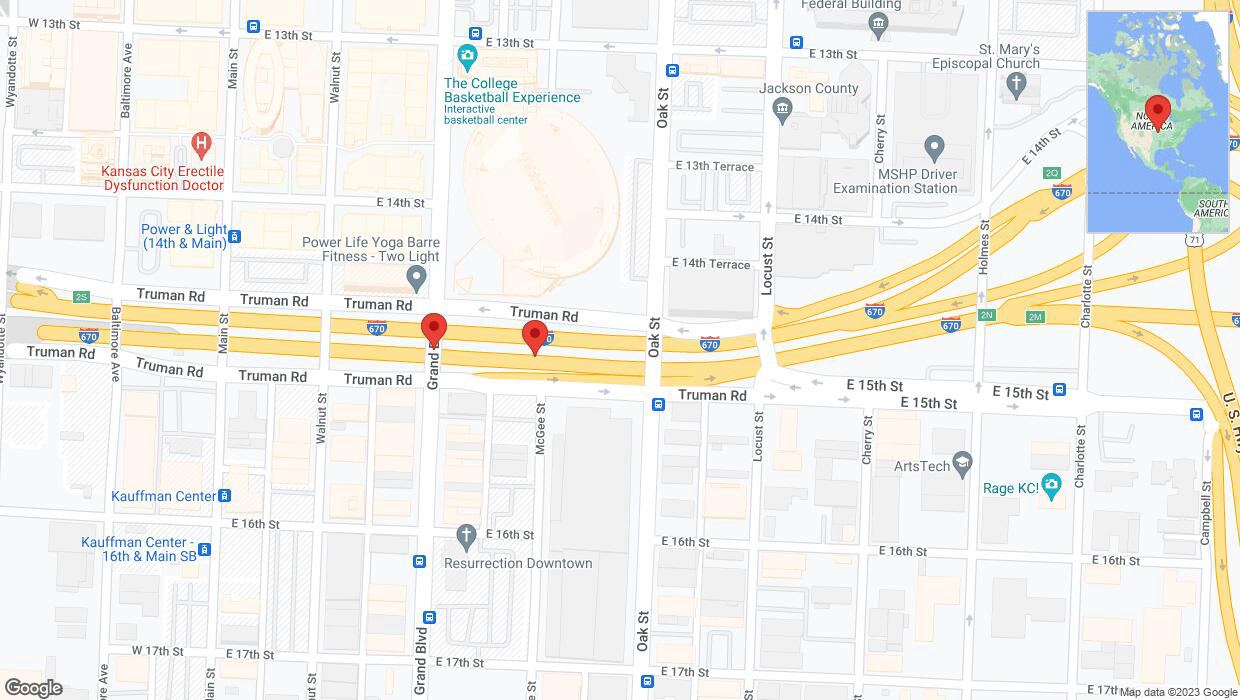 A detailed map that shows the affected road due to 'Broken down vehicle on eastbound I-670 in Kansas City' on September 27th at 3:37 p.m.