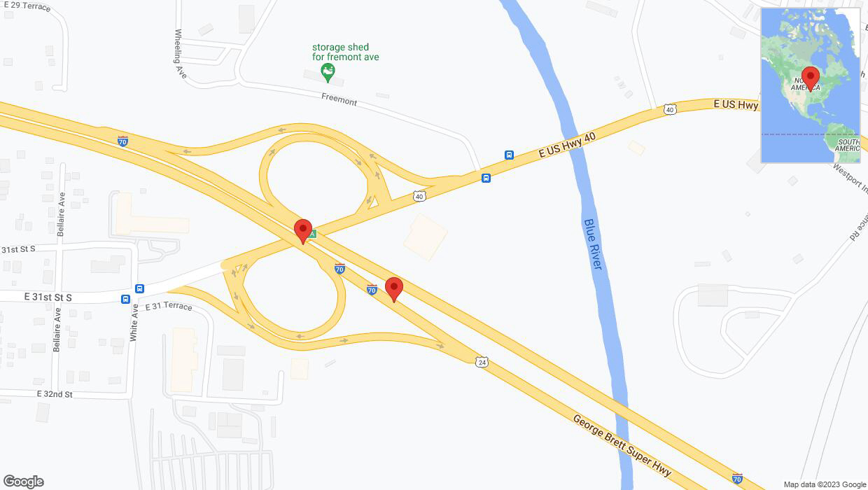 A detailed map that shows the affected road due to 'Broken down vehicle on eastbound I-70 in Kansas City' on September 27th at 3:49 p.m.