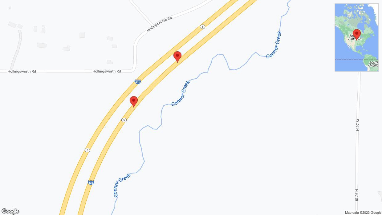 A detailed map that shows the affected road due to 'Broken down vehicle on northbound I-435 in Kansas City' on September 27th at 5:55 p.m.