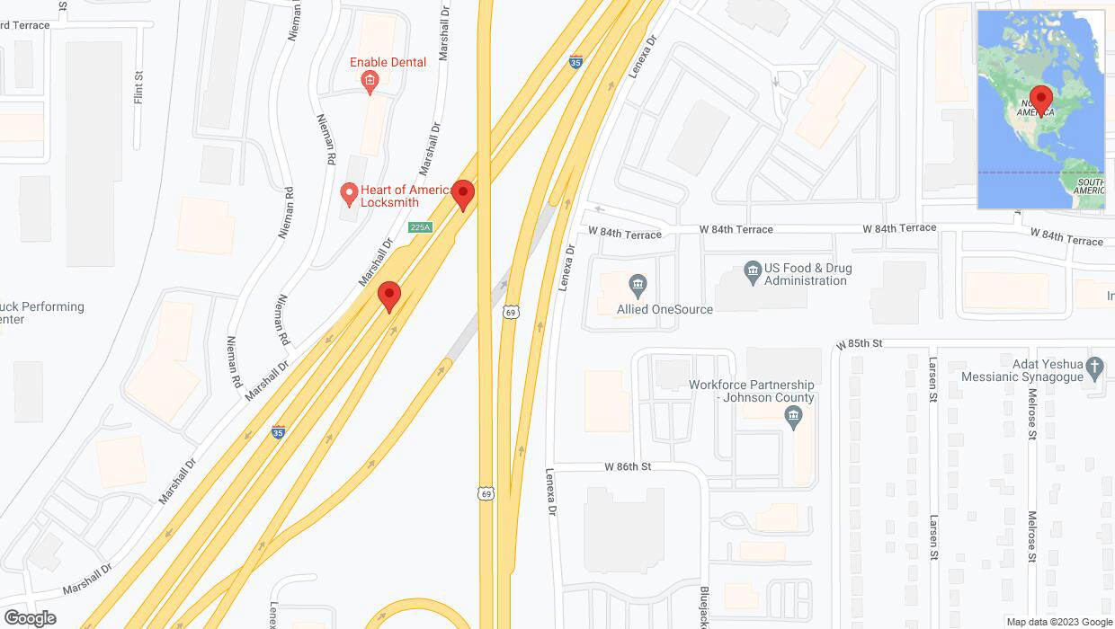 A detailed map that shows the affected road due to 'Broken down vehicle on eastbound I-35 in Overland Park' on September 27th at 5:19 p.m.