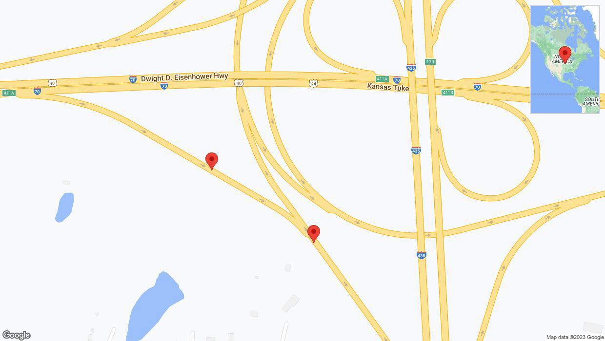 A detailed map that shows the affected road due to 'Broken down vehicle on the Kansas Turnpike in Edwardsville' on September 27th at 5:55 p.m.