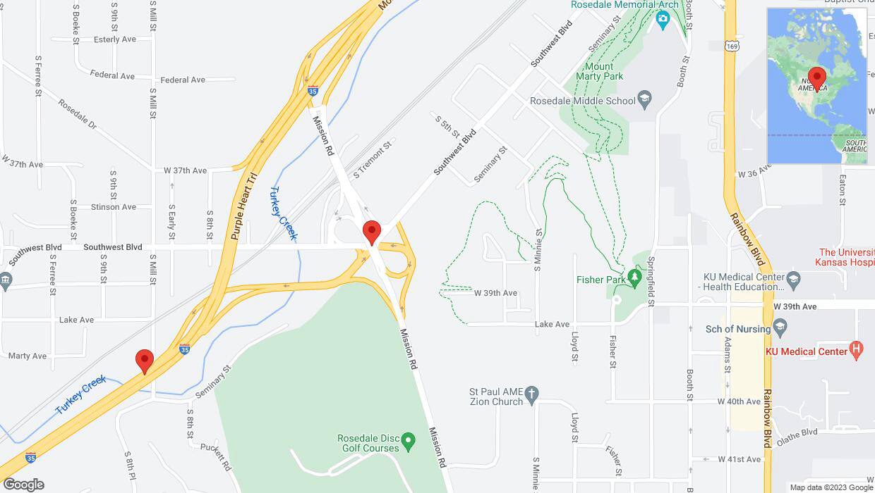 A detailed map that shows the affected road due to 'Kansas City: Mission Road temporarily closed' on September 27th at 8:43 p.m.
