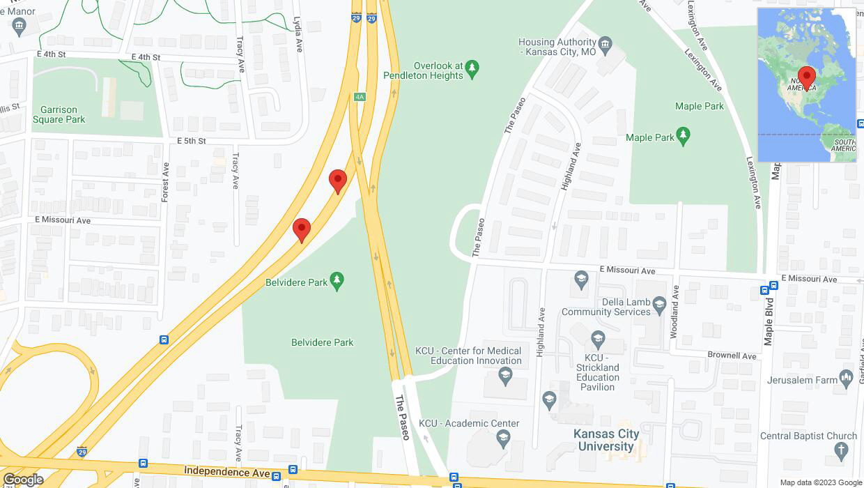 A detailed map that shows the affected road due to 'Broken down vehicle on northbound I-35 in Kansas City' on September 28th at 7:56 p.m.