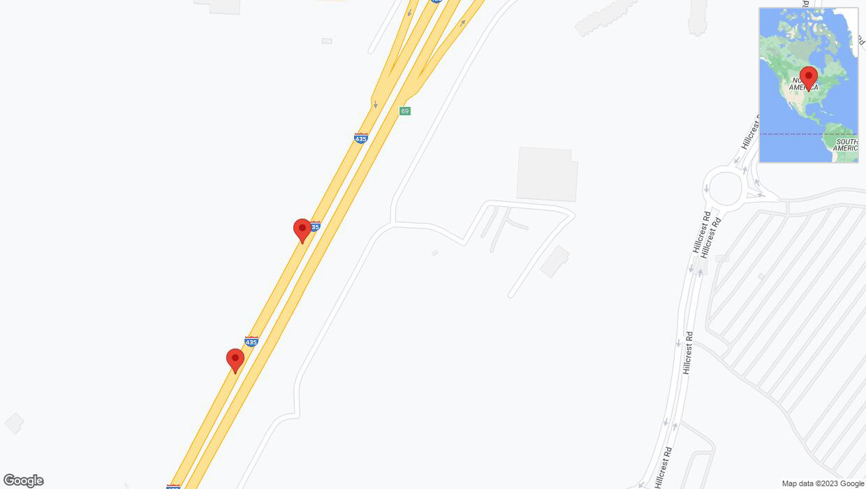 A detailed map that shows the affected road due to 'Broken down vehicle on southbound I-435 in Kansas City' on September 28th at 4:01 p.m.