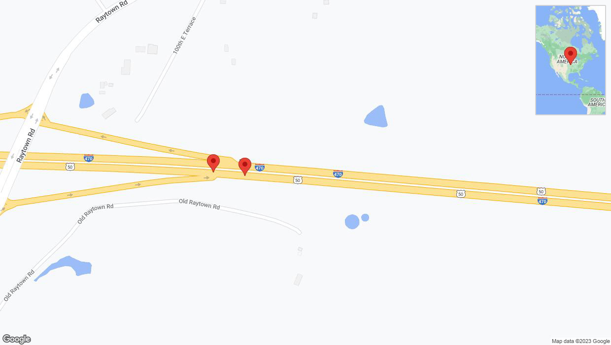 A detailed map that shows the affected road due to 'Broken down vehicle on eastbound I-470 in Kansas City' on September 28th at 12:55 p.m.