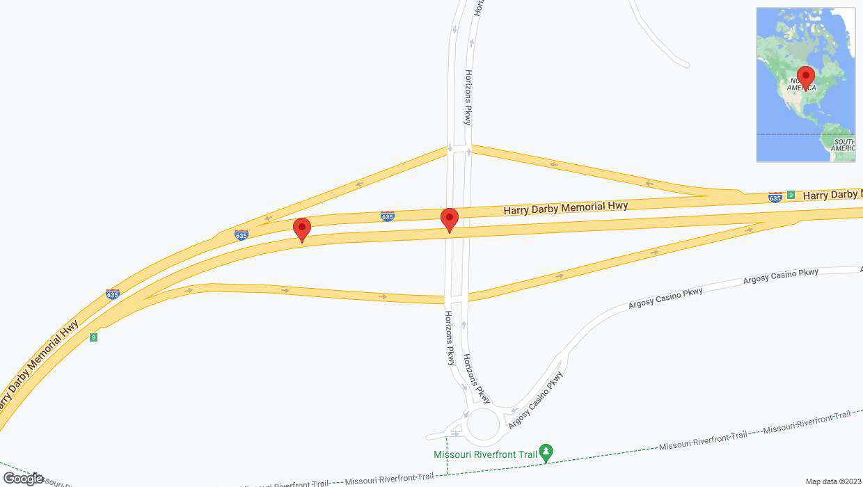 A detailed map that shows the affected road due to 'Broken down vehicle on northbound I-635 in Riverside' on September 28th at 1:19 p.m.