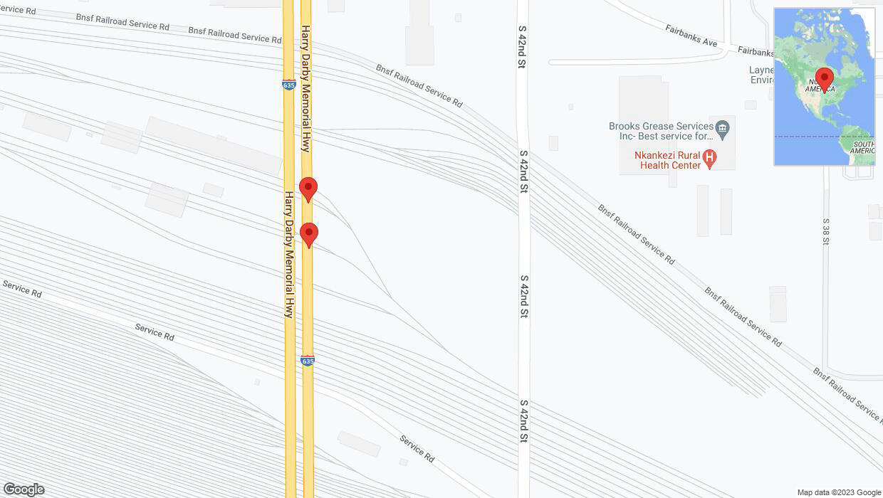 A detailed map that shows the affected road due to 'Broken down vehicle on northbound I-635 in Kansas City' on September 28th at 3:07 p.m.