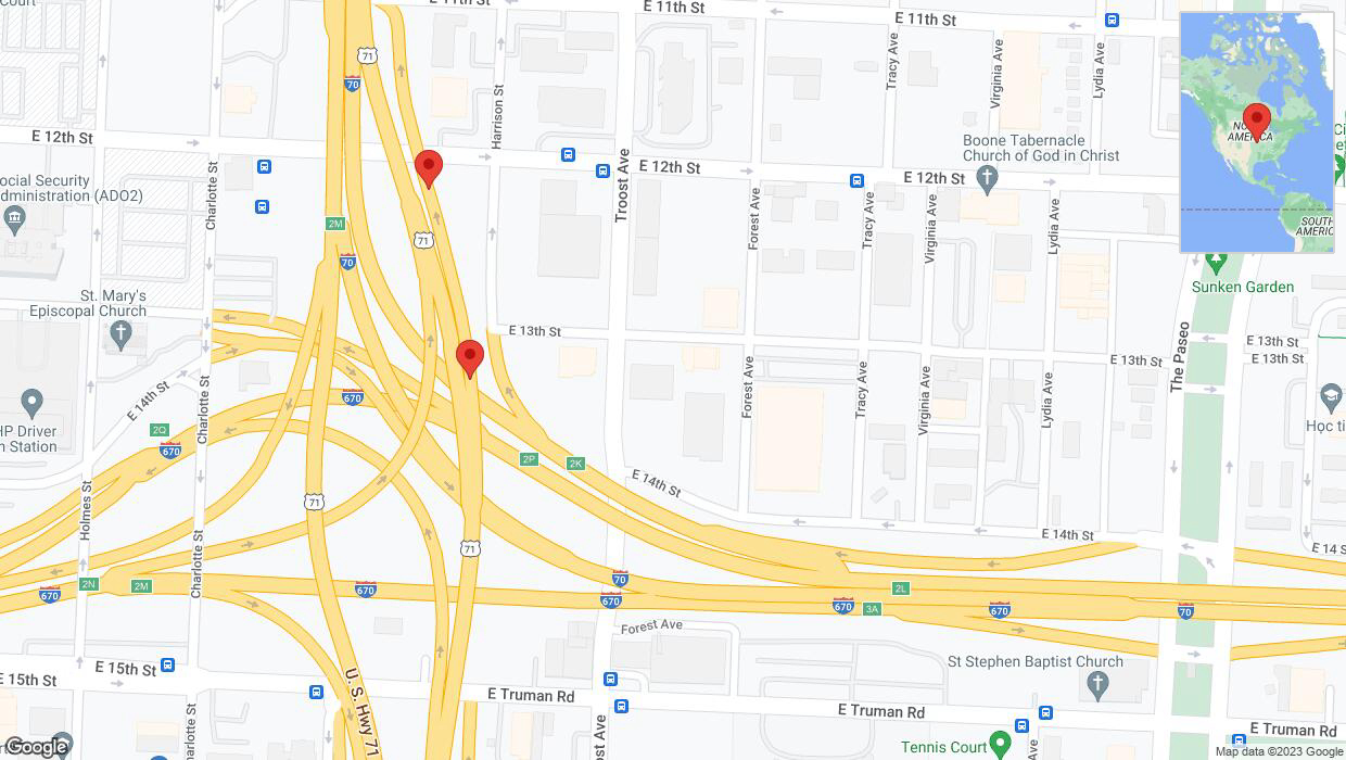 A detailed map that shows the affected road due to 'Broken down vehicle on the George Brett Super Highway in Kansas City' on September 28th at 4:49 p.m.