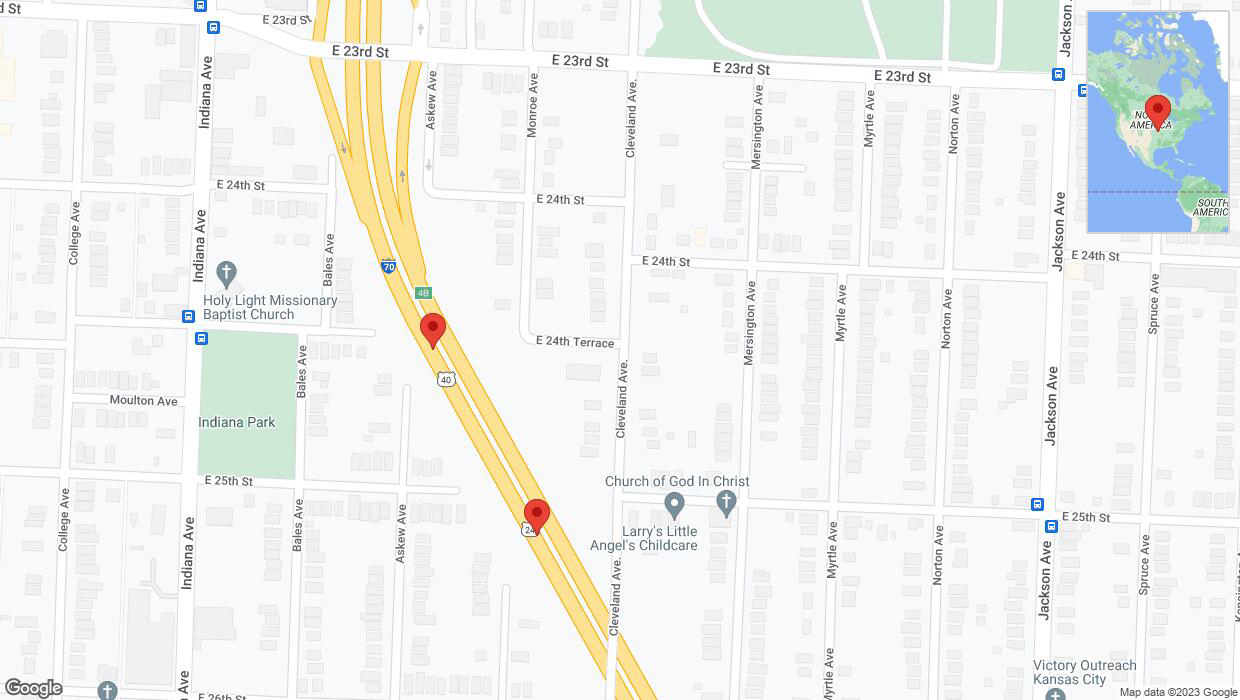 A detailed map that shows the affected road due to 'Broken down vehicle on eastbound I-70 in Kansas City' on September 28th at 11:38 p.m.