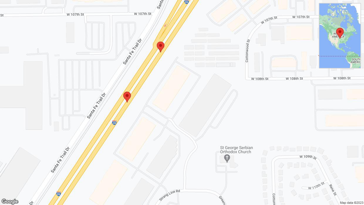A detailed map that shows the affected road due to 'Broken down vehicle on eastbound I-35 in Lenexa' on September 29th at 3:08 p.m.