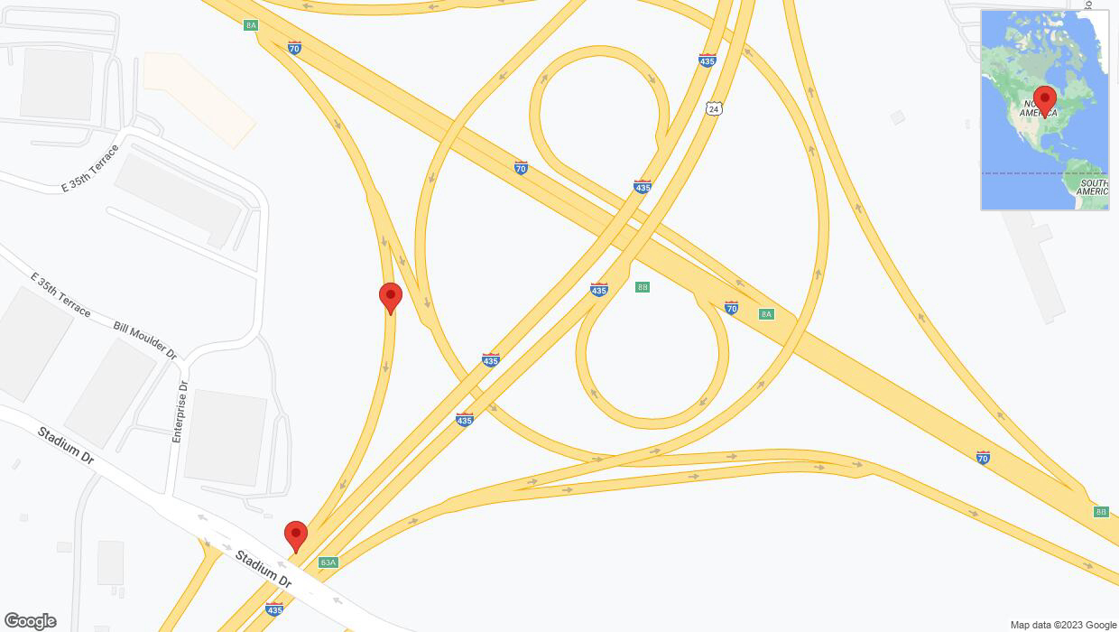 A detailed map that shows the affected road due to 'Broken down vehicle on Interstate 435 in Kansas City' on September 29th at 3:32 p.m.