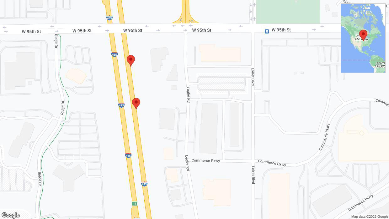 A detailed map that shows the affected road due to 'Broken down vehicle on northbound I-435 in Lenexa' on September 29th at 2:50 p.m.