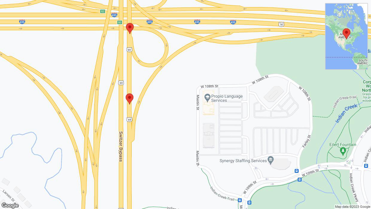 A detailed map that shows the affected road due to 'Broken down vehicle on northbound US-69 in Overland Park' on September 29th at 6:08 p.m.