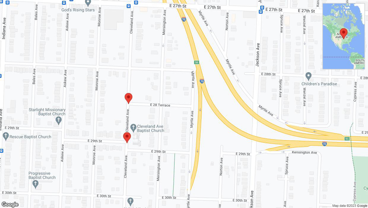 A detailed map that shows the affected road due to 'Cleveland Avenue temporarily closed in Kansas City' on September 29th at 2:50 p.m.